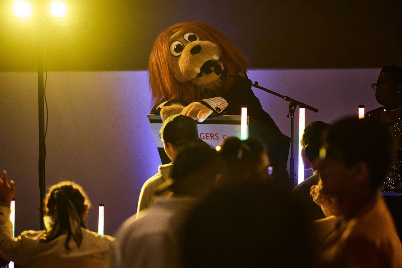 School mascot preforming at a prom party held at Rogers Centre